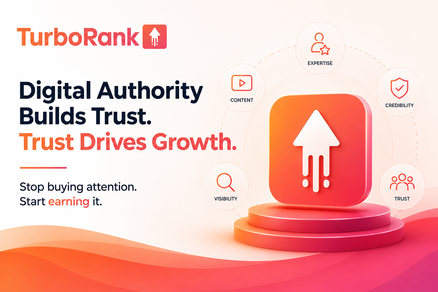 Digital authority graphic showing how trust and credibility drive business growth, from TurboRank.