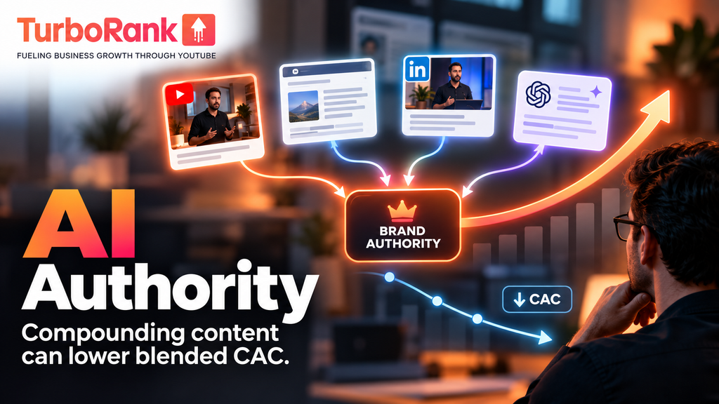 Matthew Pearce illustrating how AI authority and compounding content can support lower blended CAC